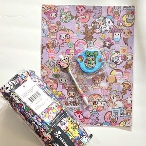 Tokidoki School File Folder, Eraser, Pen, and Zippered Pouch  Stationery Set